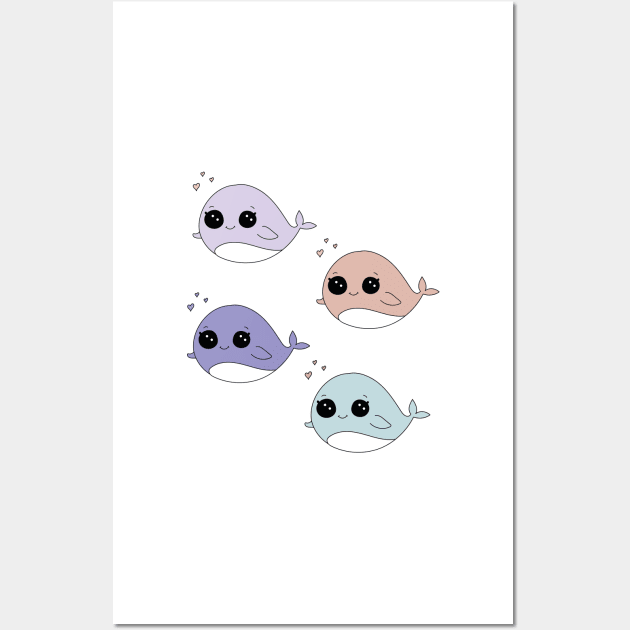 Pack of Cute Whale Kawaii Wall Art by IstoriaDesign